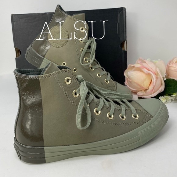 Converse Ctas High Top Leather Dark Stucco Green W - Picture 3 of 8